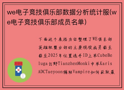 we电子竞技俱乐部数据分析统计服(we电子竞技俱乐部成员名单)